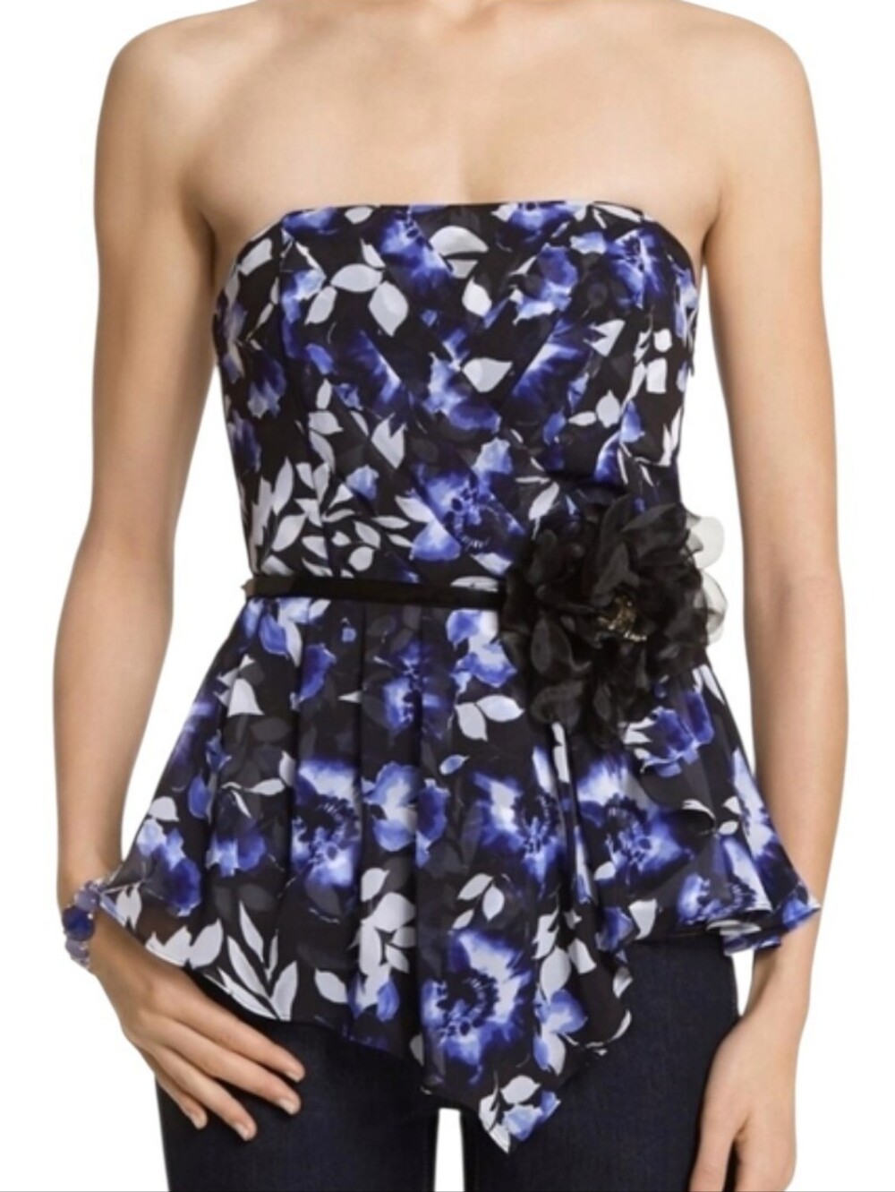 WHBM Charming Blue Floral Bustier Top